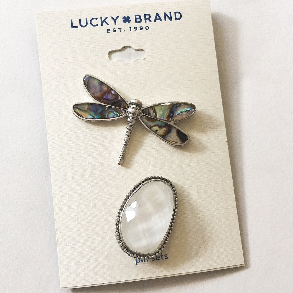 NWT Lucky Brand dragonfly and stone pin set
